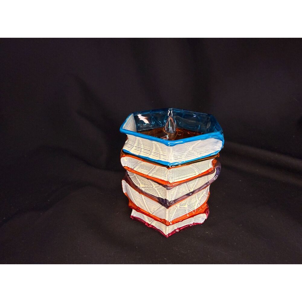 Hand Blown Art Glass Book Stack Mug Colorful